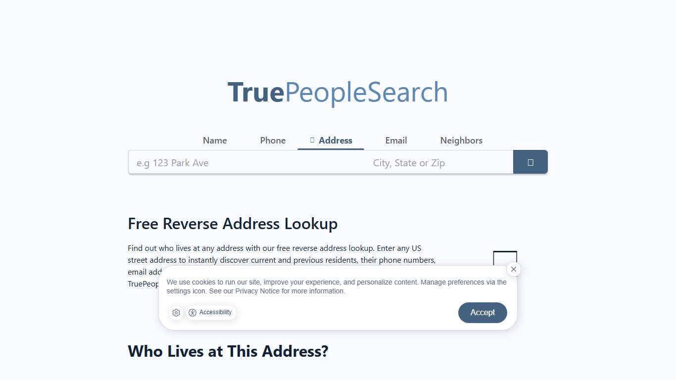 Free Reverse Address Lookup - Who Lives at This Address - TruePeopleSearch
